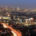 Classical Los Angeles Downtown nightscene with highway